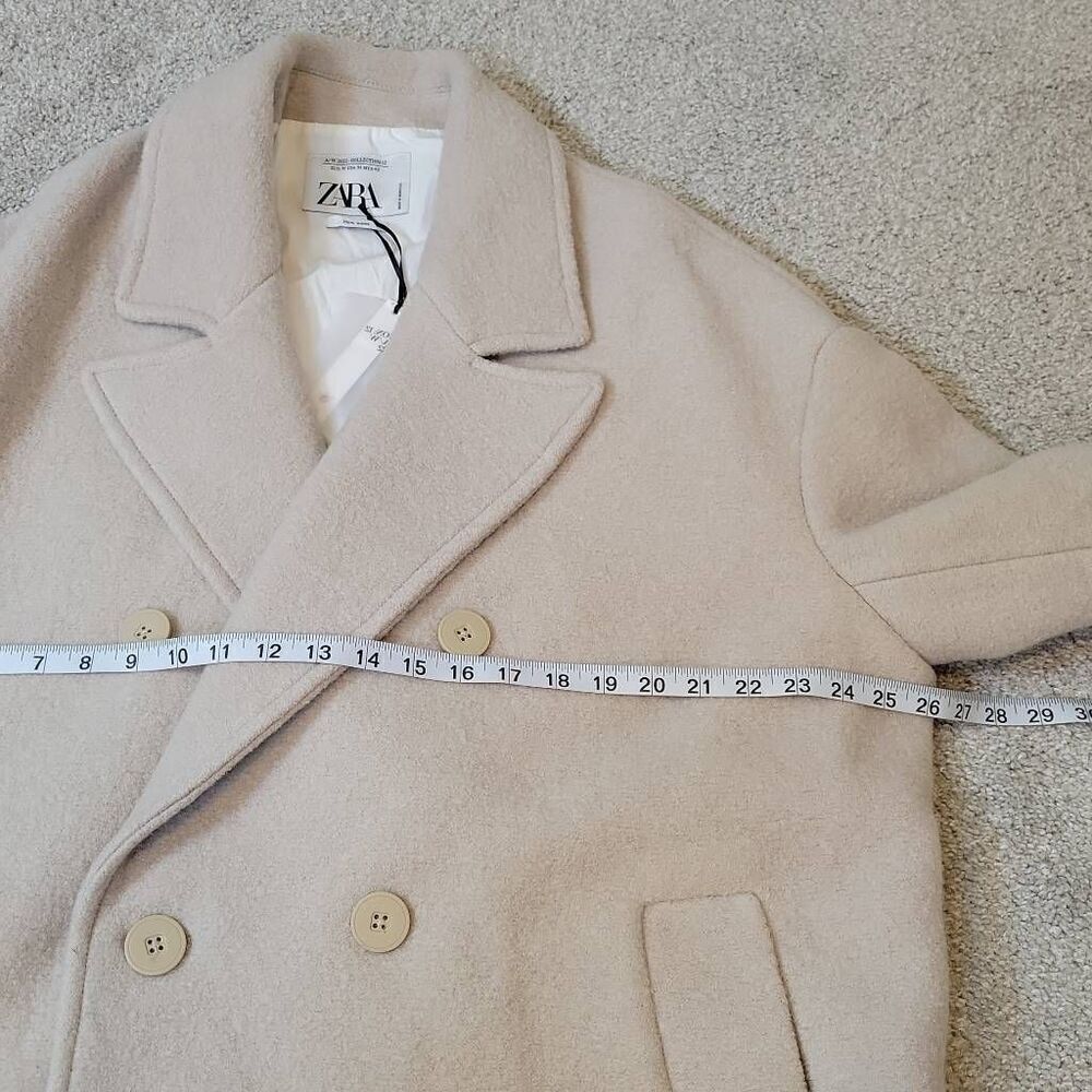 Zara Oversized Double-Breasted Cream Pea Coat - Picture 5 of 8